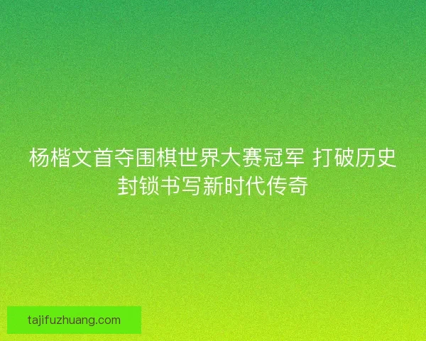 杨楷文首夺围棋世界大赛冠军 打破历史封锁书写新时代传奇